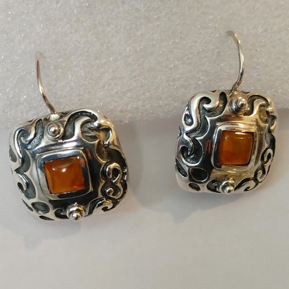 SILPADA Sterling Silver .925 and Natural Amber Earrings